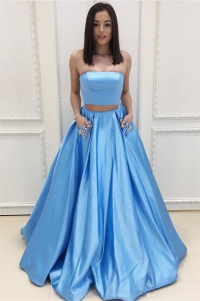 A-line Strapless Sleeveless Floor-length Party Gown With Crystal