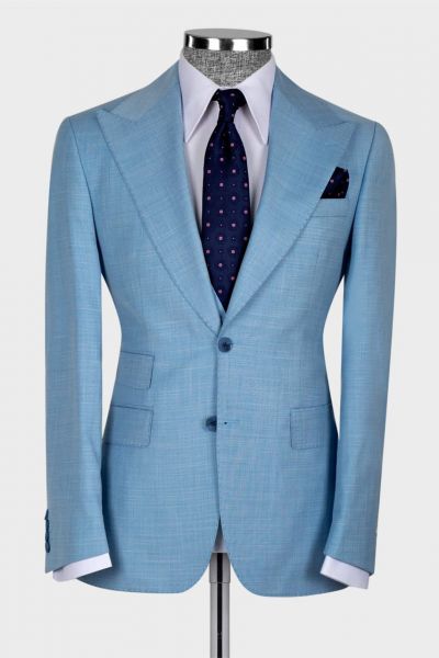 Sky Blue Three Pieces Peaked Lapel Men Suit