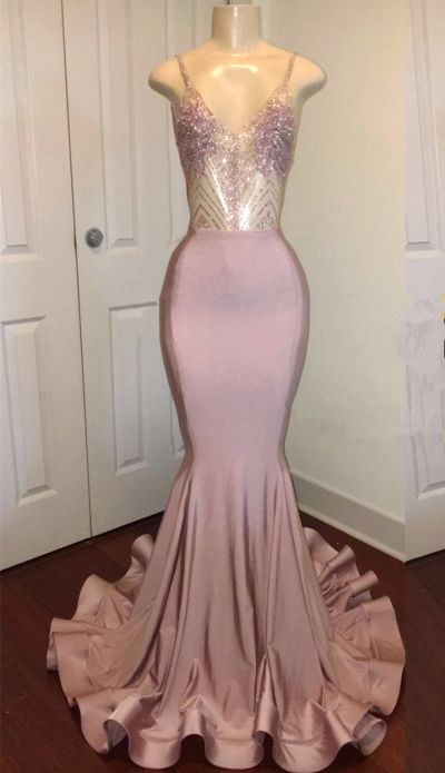 Mermaid Spaghetti Straps Sleeveless Court Train Evening Dress With Beading
