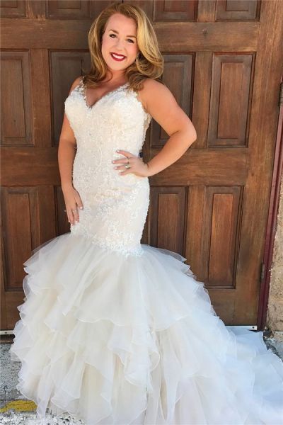 Mermaid Straps Sleeveless Sweep / Brush Train Bridal Gown With Appliques