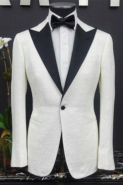Wedding Groom Slim Fit White Peaked Lapel Suit