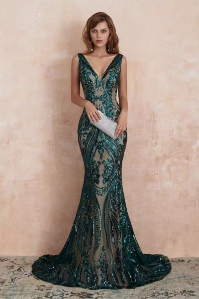 Mermaid V-neck Sleeveless Floor-length Evening Gown With Appliques