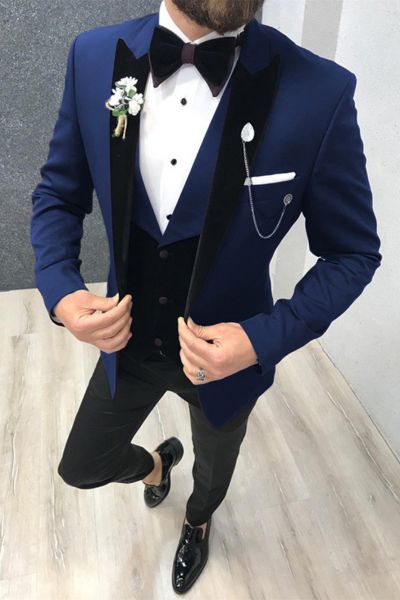 Black-and-blue 3 Piece Wedding Suit