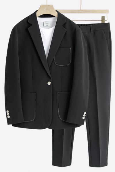 Black Loose One Button Summer Suit for Men