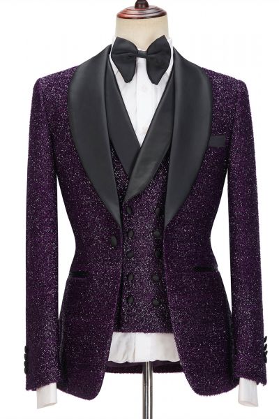 Dark Purple Sparkle Shawl Lapel Men Suit