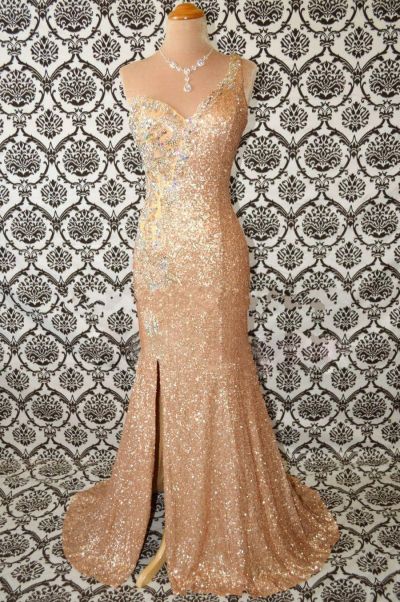 Mermaid One Shoulder Sleeveless Sweep / Brush Train Evening Dress With Rhinestone