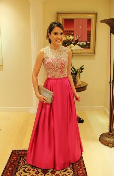 A-line Jewel Neck Sleeveless Floor-length Satin Formal Wear With Appliques