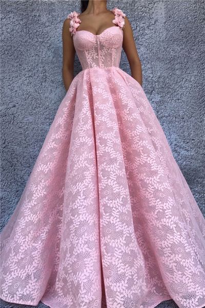 Ball Gown Straps Sleeveless Floor-length Lace Party Dress With Flower(s)
