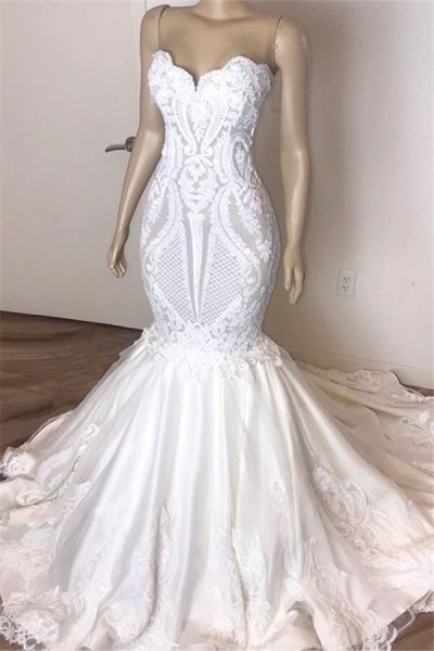 Mermaid Strapless Sleeveless Sweep / Brush Train Bridal Gown With Appliques
