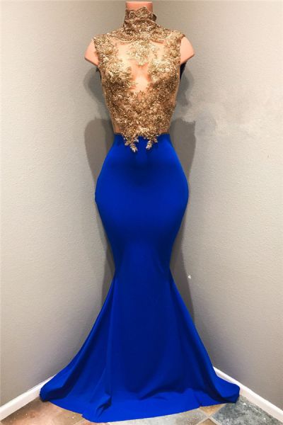 Mermaid High Neck Sleeveless Sweep / Brush Train Evening Gown With Lace