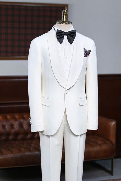 White Slim Fit Custom Wedding Suit For Grooms