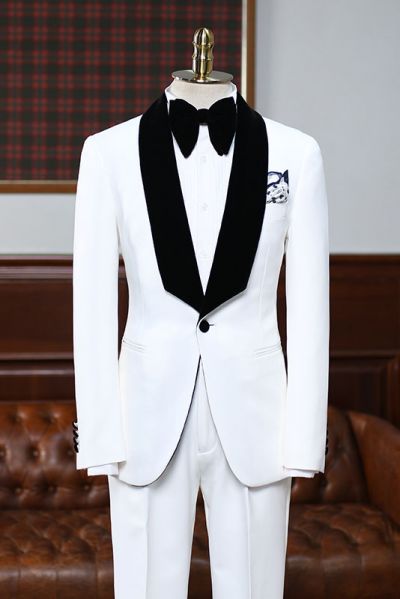 White Slim Fit Bespoke Wedding Suit For Grooms