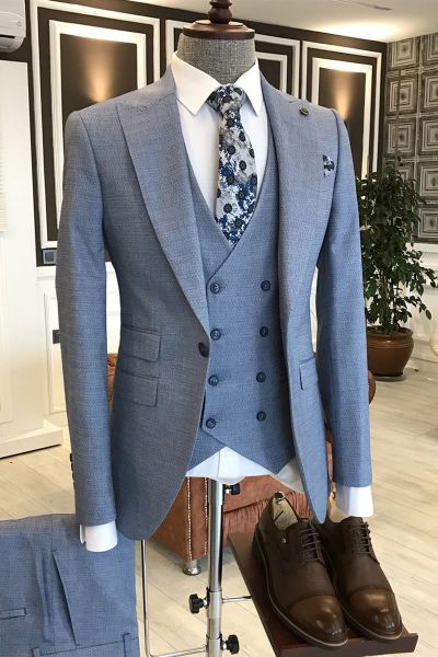 Blue Single Breasted Business Suit