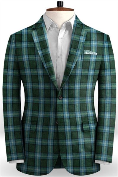 Dark Green Grid Men Suits