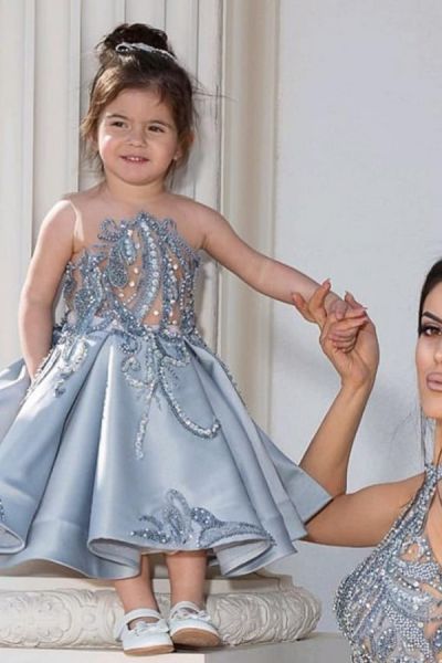 A-line Jewel Neck Sleeveless Floor-length Satin Flower Girl Dress With Ruffles