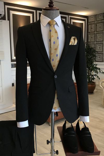 Black Business Men Suit with Notched Lapel