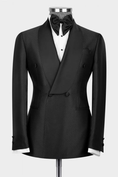 Black Double Breasted Men Suit with Shawl Lapel