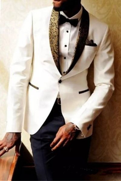 White Jacquard Wedding Tuxedo