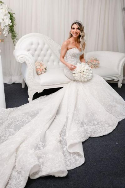 Mermaid Sweetheart Neck Sleeveless Sweep / Brush Train Lace Bridal Gown With Lace