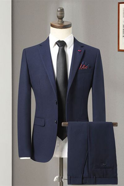 Navy Blue Notched Lapel Men's Suit