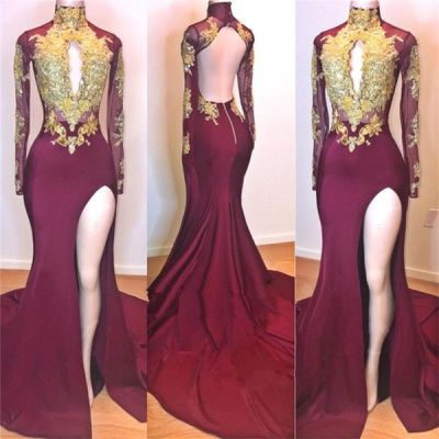 Mermaid High Neck Long Sleeves Court Train Formal Dress With Appliques