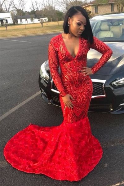 Mermaid V-neck Court Train Evening Dress With Appliques