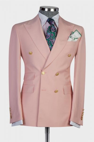 Pink Double Breasted Men Suit with Peaked Lapel