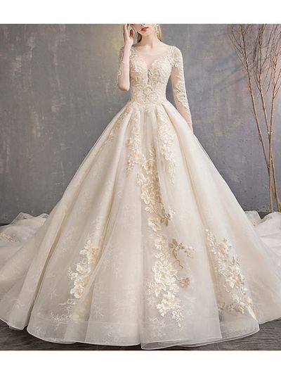 A-line Straps Court Train Tulle Wedding Gown With Lace