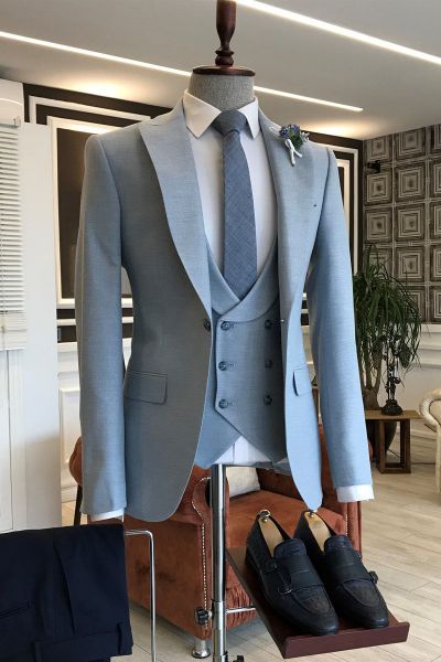 Blue Single Breasted Slim Fit Prom Suit