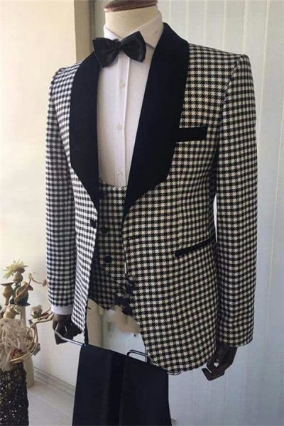Lapel Shawl Checks Prom Suit