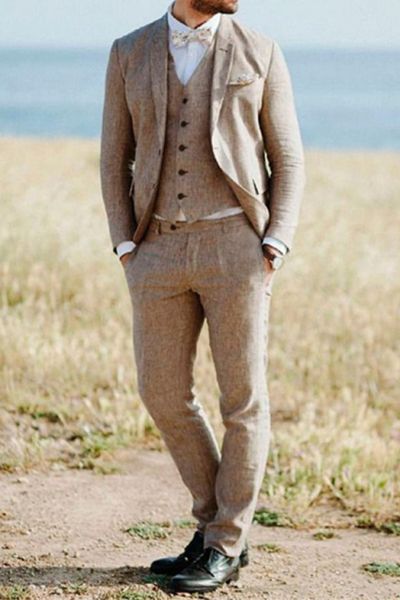 Khaki Linen Summer Beach Suit