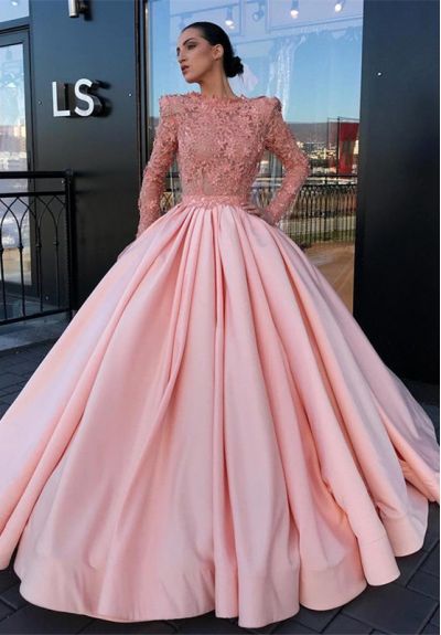 Ball Gown Long Sleeves Floor-length Formal Dress With Appliques