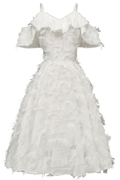 A-line Spaghetti Straps Sleeveless Knee-length Party Dress With Feathers