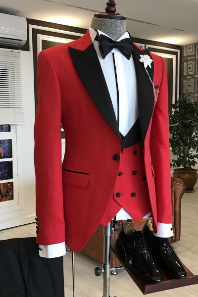 Red Prom Suit with Peaked Lapel