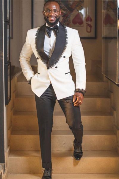 White Double Breasted Shawl Lapel Wedding Suit