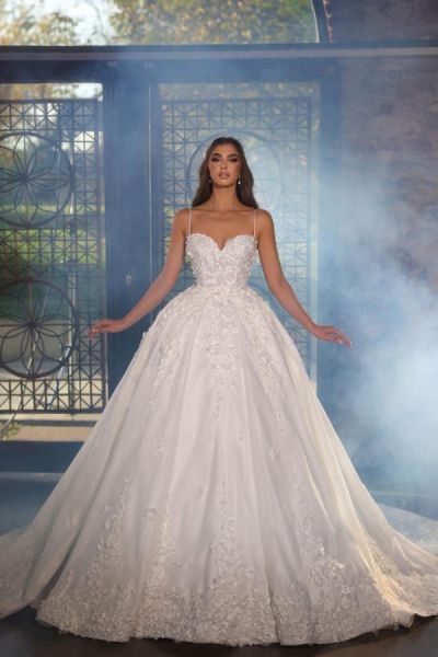 A-line Sweetheart Neck Sleeveless Sweep / Brush Train Satin Wedding Gown With Lace