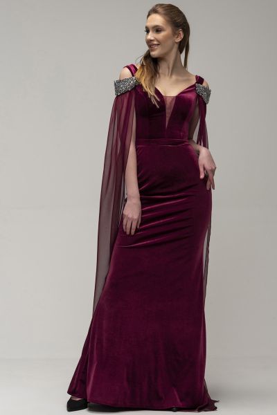 Mermaid Plunging Neckline Sleeveless Floor-length Velvet Formal Dress With Crystal