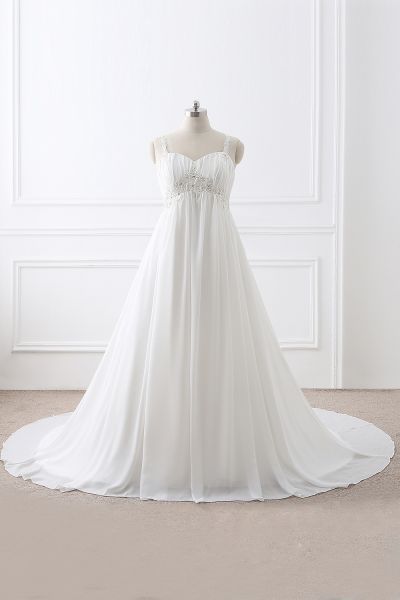 A-line Straps Sleeveless Court Train 30D Chiffon Bridal Gown With Appliques