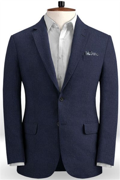 Dark Blue Linen Beach Groom Suits