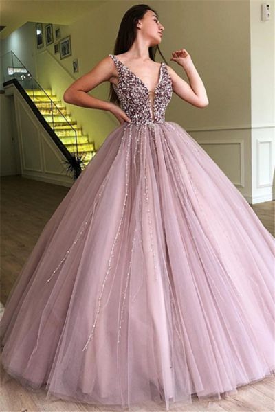 Ball Gown Straps Sleeveless Floor-length Tulle Evening Dress With Beading
