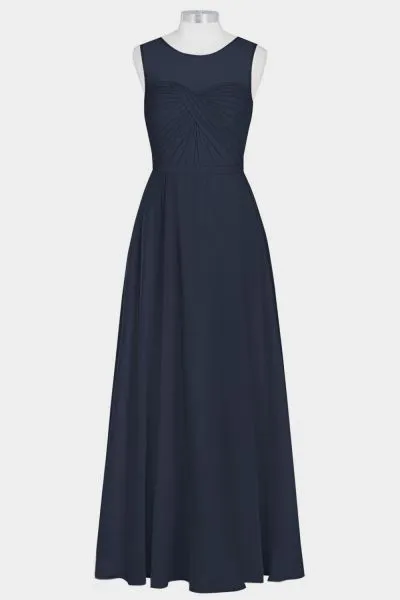 A-line Jewel Neck Sleeveless Floor-length 100D Chiffon Bridesmaid Dress With Draped