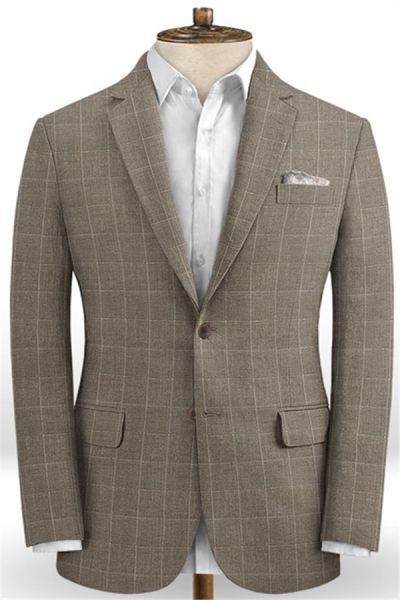 Camel Plaid Linen Wedding Men Suits