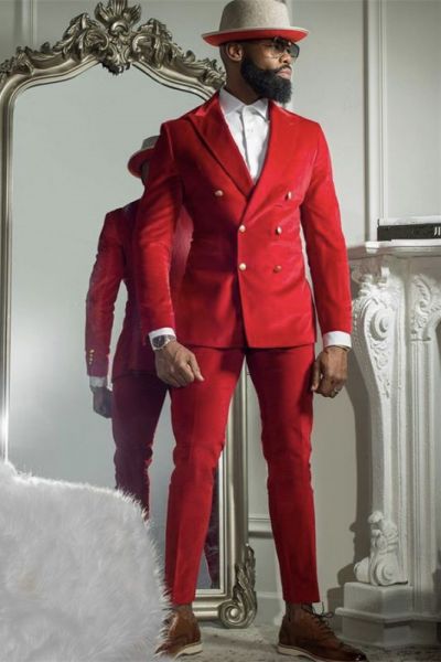 Red Velvet Double Breasted Prom Suit