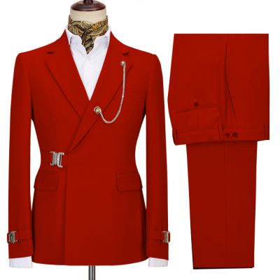 Red Notched Lapel Two Pieces Business Men Suit