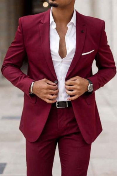Burgundy Notched Lapel Men's Suit for Prom