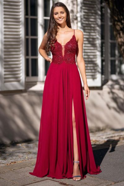 Column Spaghetti Straps V-neck Sleeveless Floor-length 100D Chiffon Evening Dress With Beading