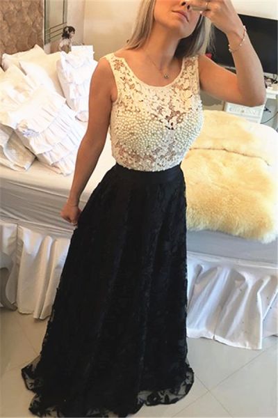 A-line Scoop Neck Sleeveless Floor-length Evening Gown With Lace