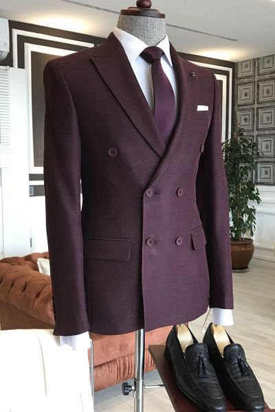 Burgundy Double Breasted Business Suit