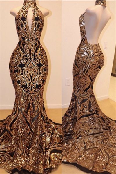 Mermaid Halter-neck Sleeveless Court Train Formal Wear With Sequins