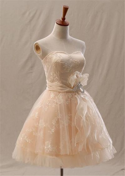 A-line Sweetheart Neck Sleeveless Mini Tulle Homecoming Dress With Lace
